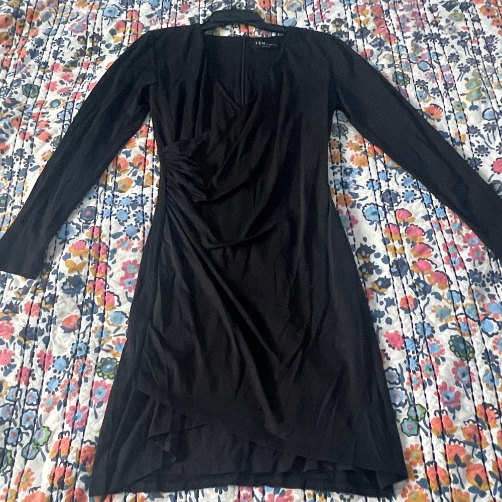 Aritizia Babaton Passion Wrap Mini BodyCon Dress Black Large Long Sleeve - Picture 6 of 11